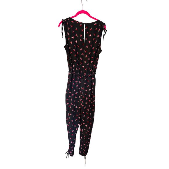 19 COOPER Women's Black/red Floral-print Tie-waist Ruched-hem Jumpsuit Small - Picture 12 of 12